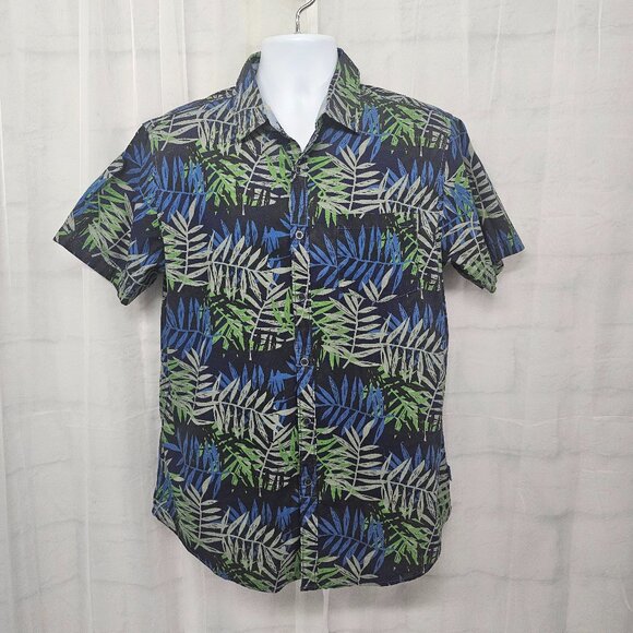 Huntington Beach Club Blue Green Tropical Hawaiian Shirt Vacation Island L - Picture 1 of 13